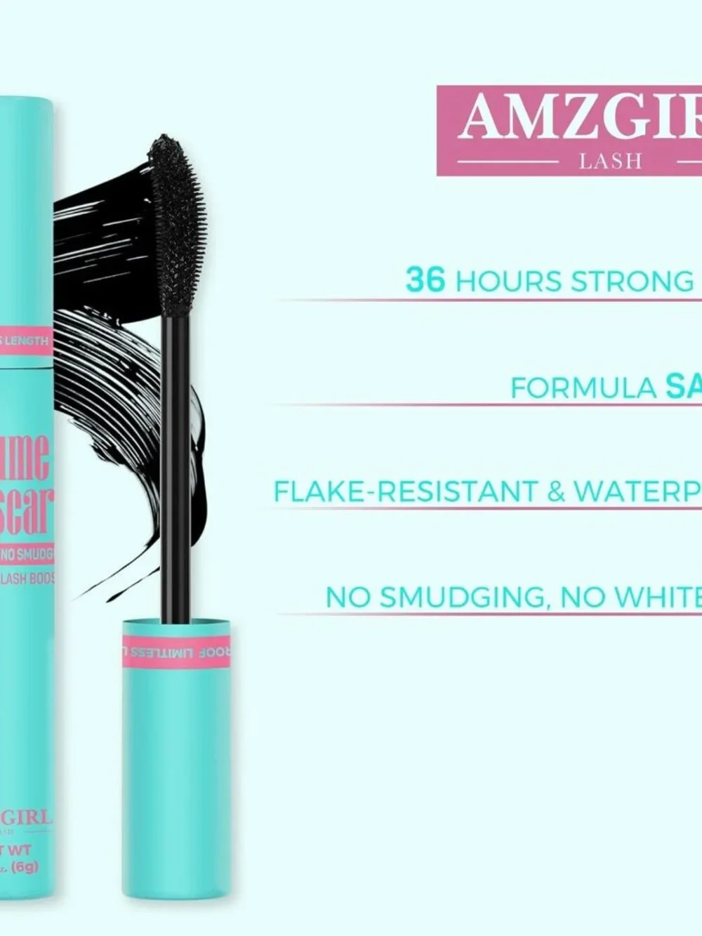 Amzgirl Black Waterproof Mascara Wet Fiber Eyelash Extension Long Wear New Box